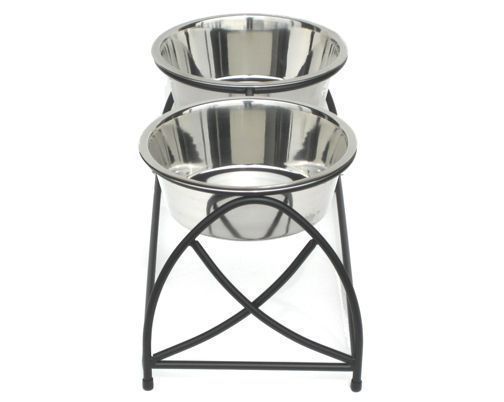 Side view raised double bowl butterfly dog diner